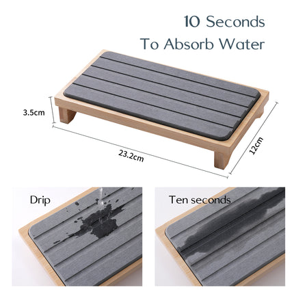 White Natural Diatomaceous Earth Absorbent Drying Tray with Bamboo Base - Quick-Dry Stone Mat for Kitchen & Bathroom Sink.