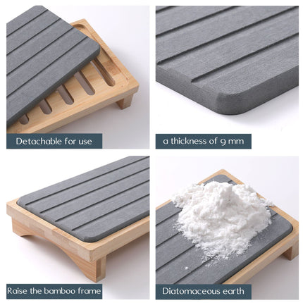 White Natural Diatomaceous Earth Absorbent Drying Tray with Bamboo Base - Quick-Dry Stone Mat for Kitchen & Bathroom Sink.