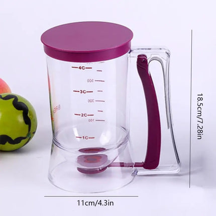 Purple Precision Batter Dispenser with Measurement Marks - 900ml Easy Pour for Pancakes, Cupcakes & Waffles.