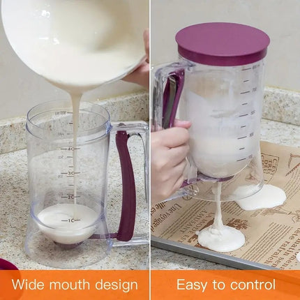 Purple Precision Batter Dispenser with Measurement Marks - 900ml Easy Pour for Pancakes, Cupcakes & Waffles.