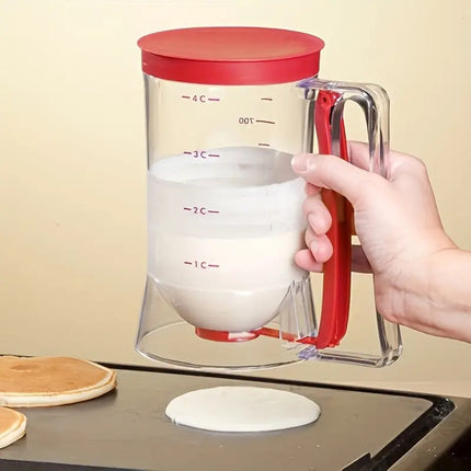 Red Precision Batter Dispenser with Measurement Marks - 900ml Easy Pour for Pancakes, Cupcakes & Waffles.