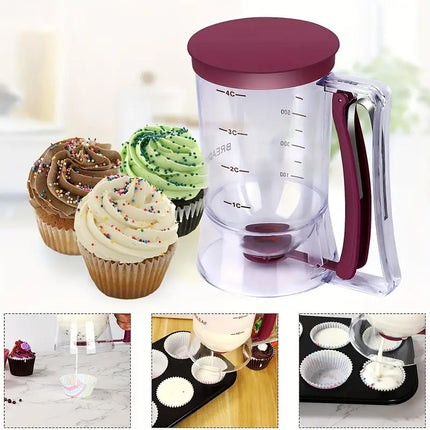 Red Precision Batter Dispenser with Measurement Marks - 900ml Easy Pour for Pancakes, Cupcakes & Waffles.