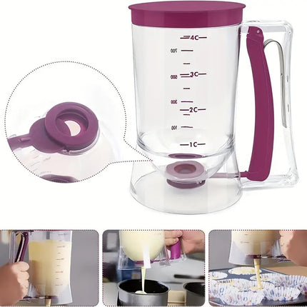 Red Precision Batter Dispenser with Measurement Marks - 900ml Easy Pour for Pancakes, Cupcakes & Waffles.