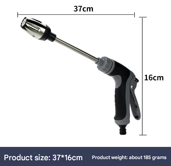 Black and Grey Heavy Duty Long Wand Garden Hose Nozzle - High Pressure Water Spray Gun with Adjustable Patterns for Car Wash, Plants & Cleaning.