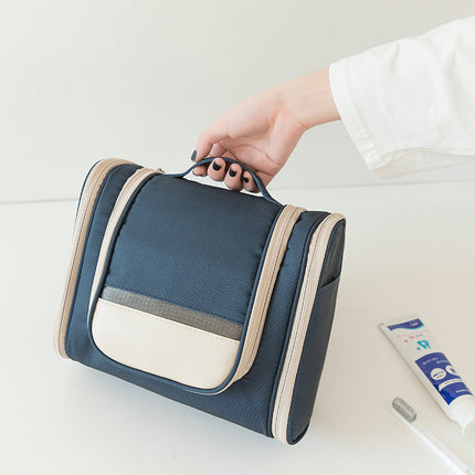 Dark Blue Large Capacity Hanging Travel Toiletry Bag - Portable Waterproof Organizer for Cosmetics, Makeup & Toiletries with Multiple Compartments.