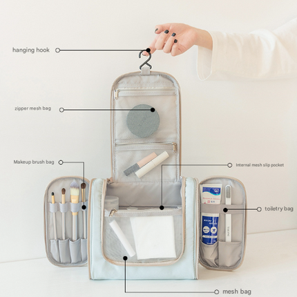 Dark Blue Large Capacity Hanging Travel Toiletry Bag - Portable Waterproof Organizer for Cosmetics, Makeup & Toiletries with Multiple Compartments.
