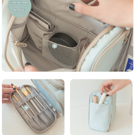 Dark Blue Large Capacity Hanging Travel Toiletry Bag - Portable Waterproof Organizer for Cosmetics, Makeup & Toiletries with Multiple Compartments.