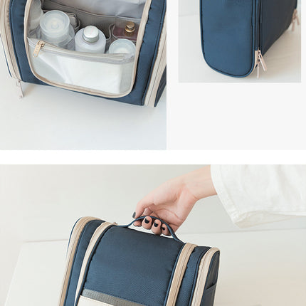 Dark Blue Large Capacity Hanging Travel Toiletry Bag - Portable Waterproof Organizer for Cosmetics, Makeup & Toiletries with Multiple Compartments.