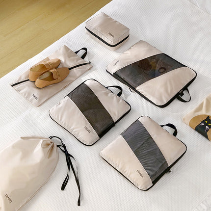 Grey and Black Premium 6-Piece Compression Packing Cubes Set - Lightweight Polyester Travel Organizers for Luggage, Includes Shoe Bag & Toiletry Pouch.