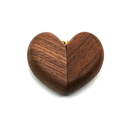 Brown Elegant Walnut Wood Heart Ring Box - Magnetic Closure for Proposal, Engagement & Wedding Jewelry.
