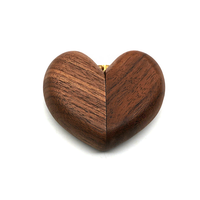 Brown Elegant Walnut Wood Heart Ring Box - Magnetic Closure for Proposal, Engagement & Wedding Jewelry.