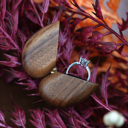 Brown Elegant Walnut Wood Heart Ring Box - Magnetic Closure for Proposal, Engagement & Wedding Jewelry.