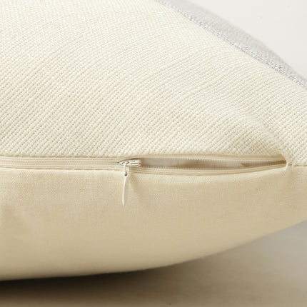 Khaki and Gray Modern Geometric Faux Leather & Cotton-Linen Cushion Covers - Set of 2, 45x45cm Decorative Pillowcases for Sofa & Car.