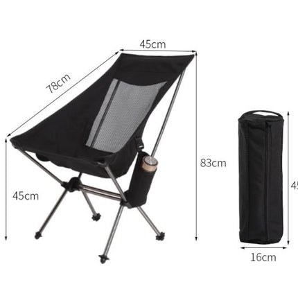 Black Lightweight Portable Folding Camping Chair - High-Back Aluminum Alloy Moon Chair with Oxford Fabric, Side Pocket & Carry Bag for Outdoor, Beach, Fishing.