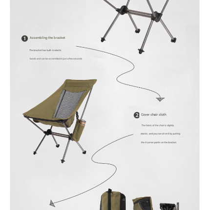 Black Lightweight Portable Folding Camping Chair - High-Back Aluminum Alloy Moon Chair with Oxford Fabric, Side Pocket & Carry Bag for Outdoor, Beach, Fishing.