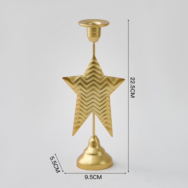 Gold Elegant Star Metal Candlestick Holder - Decorative Taper Candle Stand for Home, Tabletop & Special Occasions.