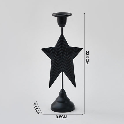 Black Elegant Star Metal Candlestick Holder - Decorative Taper Candle Stand for Home, Tabletop & Special Occasions.