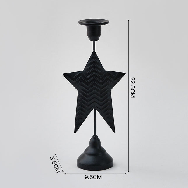 Black Elegant Star Metal Candlestick Holder - Decorative Taper Candle Stand for Home, Tabletop & Special Occasions.