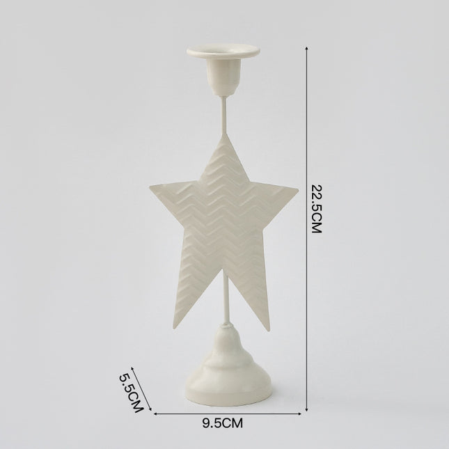White Elegant Star Metal Candlestick Holder - Decorative Taper Candle Stand for Home, Tabletop & Special Occasions.