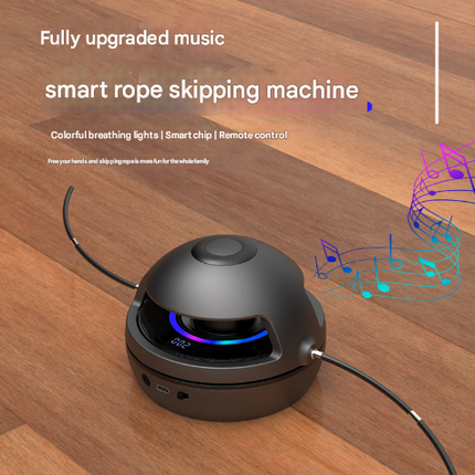 Blue Smart Electric Jump Rope Machine with Bluetooth Music, Remote Control & LED Lights.