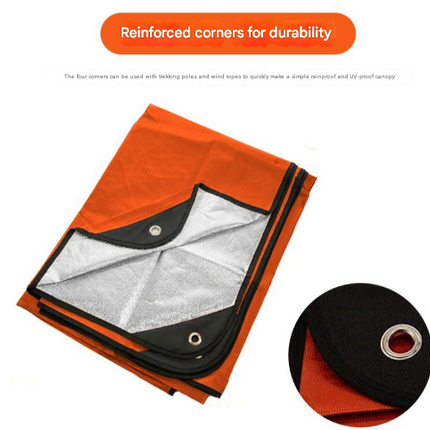 Heavy Duty PE Emergency Survival Blanket - Waterproof Thermal Reflective Tarp (Orange/Silver).