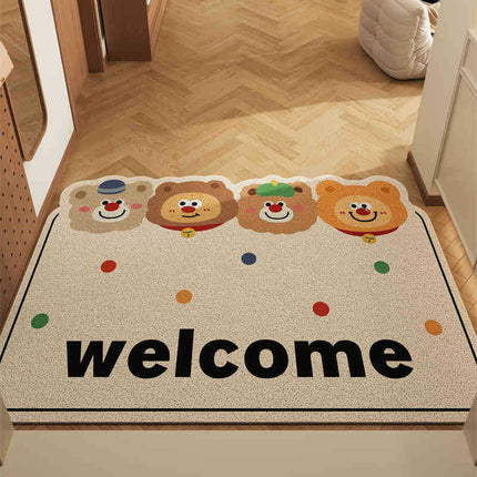 Healing Bear Set of 2 Cartoon PVC Coil Entrance Mats - Non-Slip Dirt Trapping Door Mats (50x80cm).