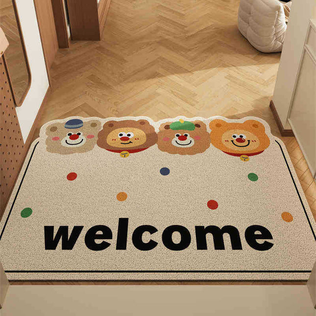 Healing Bear Set of 2 Cartoon PVC Coil Entrance Mats - Non-Slip Dirt Trapping Door Mats (50x80cm).