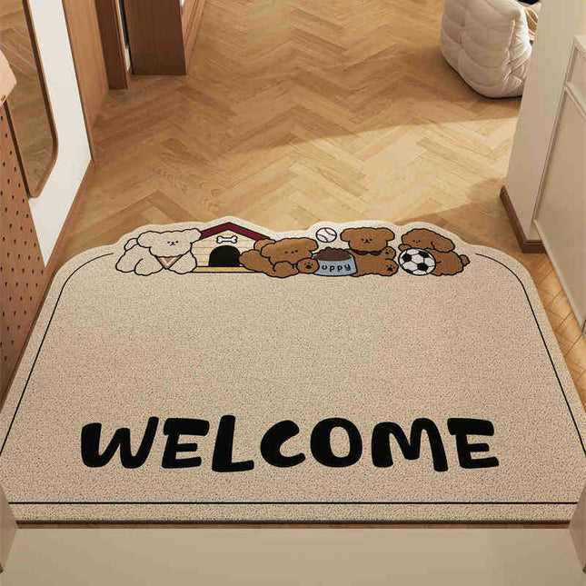 Dog Light Curry Set of 2 Cartoon PVC Coil Entrance Mats - Non-Slip Dirt Trapping Door Mats (50x80cm).