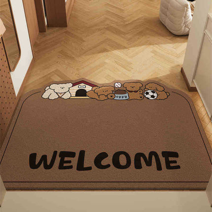 Dog Dark Curry Set of 2 Cartoon PVC Coil Entrance Mats - Non-Slip Dirt Trapping Door Mats (50x80cm).