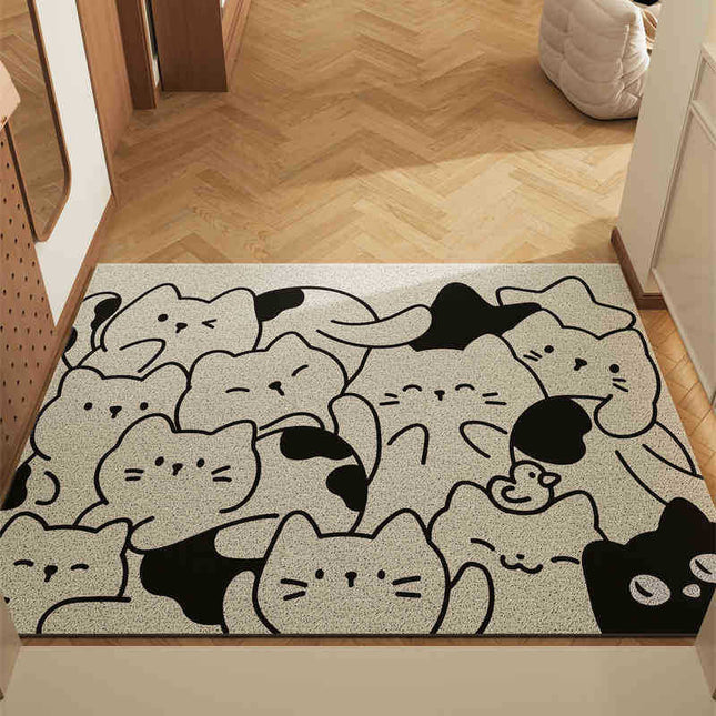 Stacking Cat Set of 2 Cartoon PVC Coil Entrance Mats - Non-Slip Dirt Trapping Door Mats (50x80cm).