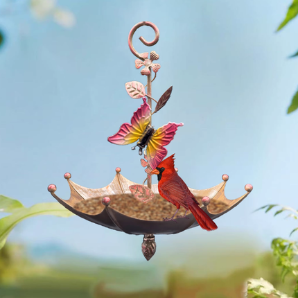 Butterfly Charming Hanging Umbrella Bird Feeder - Decorative Outdoor Garden Accent.