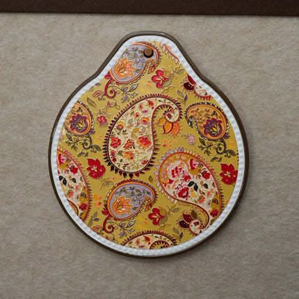 Yellow Set of 4 Embossed Ceramic Paddle Mats - Assorted Bohemian Pattern Heat Resistant Pads.