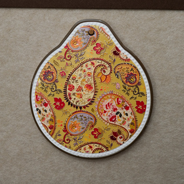 Yellow Set of 4 Embossed Ceramic Paddle Mats - Assorted Bohemian Pattern Heat Resistant Pads.