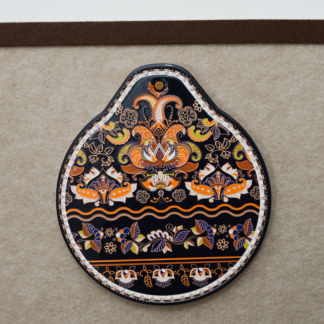 Orange-black Set of 4 Embossed Ceramic Paddle Mats - Assorted Bohemian Pattern Heat Resistant Pads.