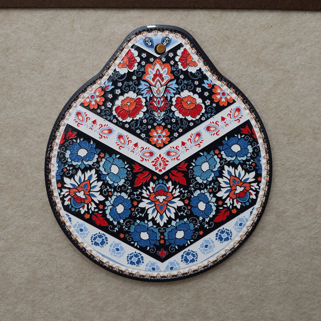 Blue-red Set of 4 Embossed Ceramic Paddle Mats - Assorted Bohemian Pattern Heat Resistant Pads.