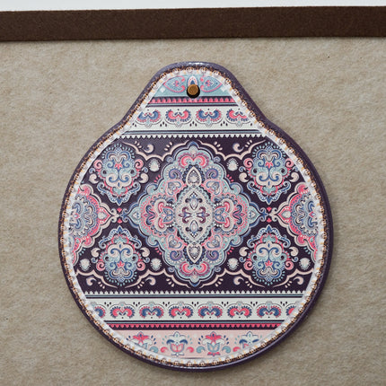 White-pink Set of 4 Embossed Ceramic Paddle Mats - Assorted Bohemian Pattern Heat Resistant Pads.