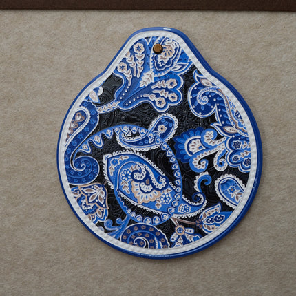 Blue-black Set of 4 Embossed Ceramic Paddle Mats - Assorted Bohemian Pattern Heat Resistant Pads.