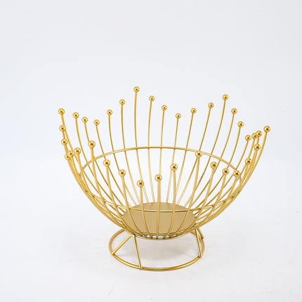 Pedestal Base Gold Modern Metal Wire Fruit Basket Bowl - Countertop Storage for Fruit & Snacks.