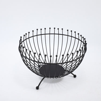 Small Feet Black Modern Metal Wire Fruit Basket Bowl - Countertop Storage for Fruit & Snacks.