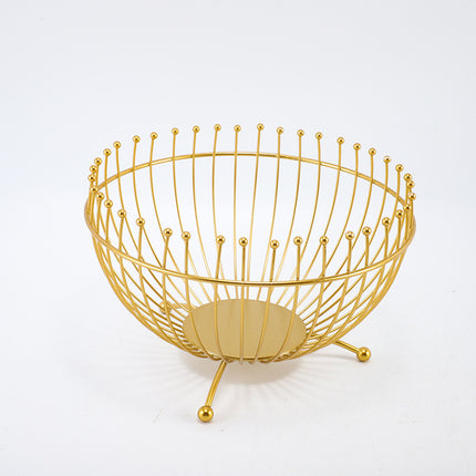 Small Feet Gold Modern Metal Wire Fruit Basket Bowl - Countertop Storage for Fruit & Snacks.