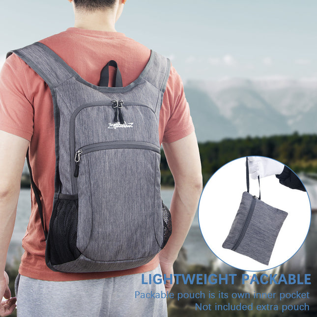 Grey Ultra Lightweight Packable Backpack - Foldable Daypack for Hiking & Travel.