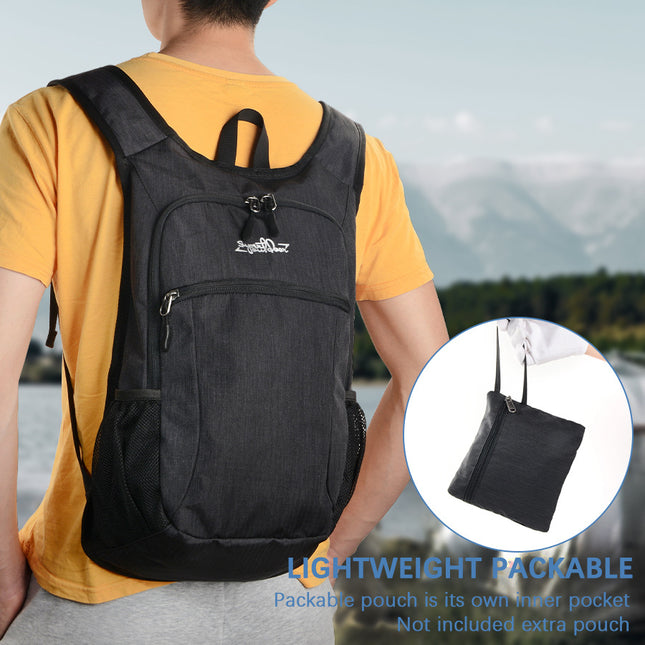 Black Ultra Lightweight Packable Backpack - Foldable Daypack for Hiking & Travel.