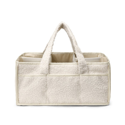 White Large Plush Nappy Caddy Organizer - Portable Diaper Storage Bin & Nursery Tote Bag.