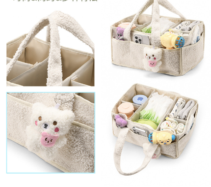 White Large Plush Nappy Caddy Organizer - Portable Diaper Storage Bin & Nursery Tote Bag.