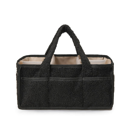 Black Large Plush Nappy Caddy Organizer - Portable Diaper Storage Bin & Nursery Tote Bag.