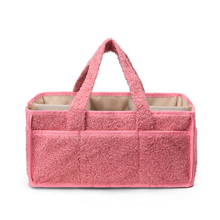 Pink Large Plush Nappy Caddy Organizer - Portable Diaper Storage Bin & Nursery Tote Bag.