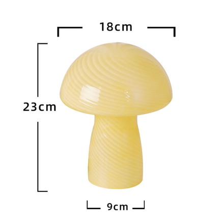 Stripe-Pure Yellow Retro Swirl Glass Mushroom Table Lamp - LED Bedside Night Light.