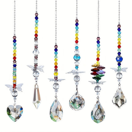 Set of 6 Crystal Suncatcher Hanging Ornaments - Butterfly Star Moon Prism Window Decor.