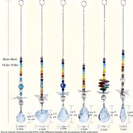 Set of 6 Crystal Suncatcher Hanging Ornaments - Butterfly Star Moon Prism Window Decor.