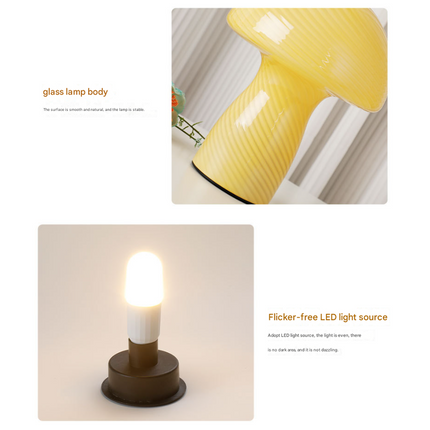 Speckled White Retro Swirl Glass Mushroom Table Lamp - LED Bedside Night Light.